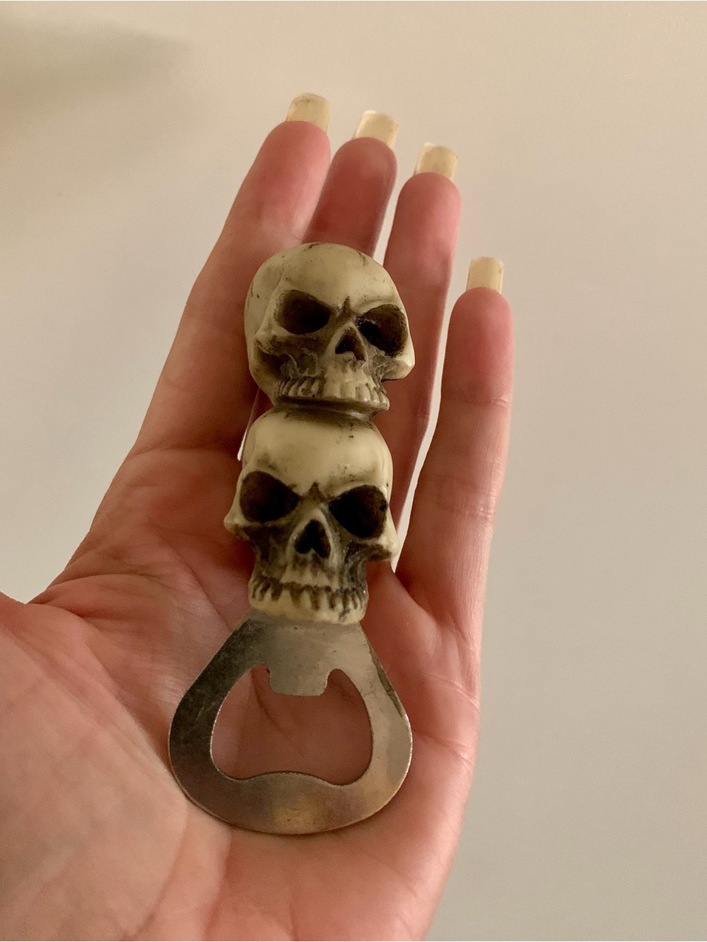 Skull Double-Head Bottle Opener — Cream Resin Handle #0067